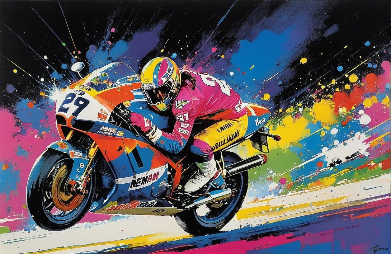 Dynamic Illustration of a Motorcyclist in Action