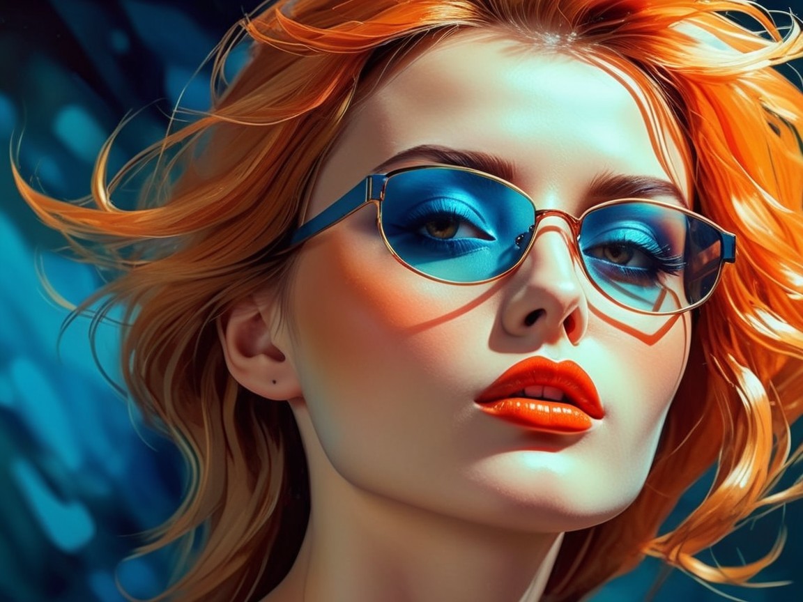 Portrait of a Confident Woman with Orange Hair and Sunglasses