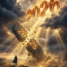 Dark Fantasy Artwork of Girl on Cliff with Sculpture