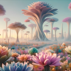 Winter Scene with Families Ice Skating and Snowy Landscape