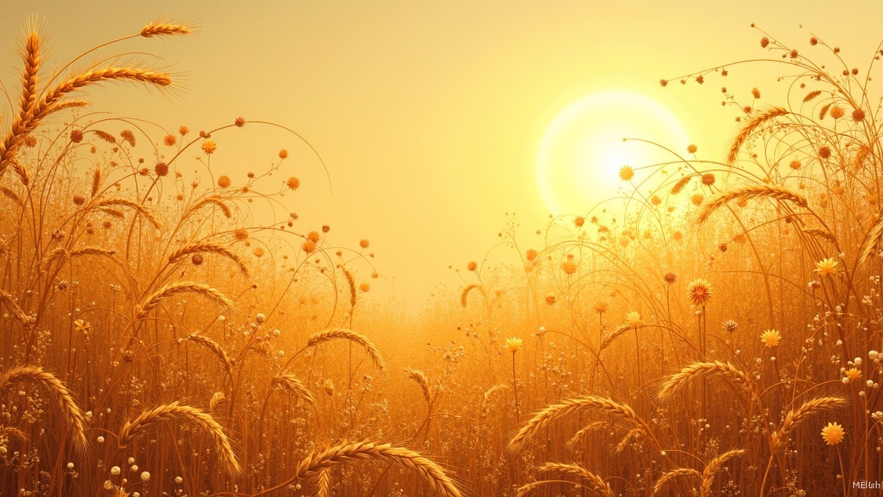 Golden Wheat Field Under a Warm Orange Sky