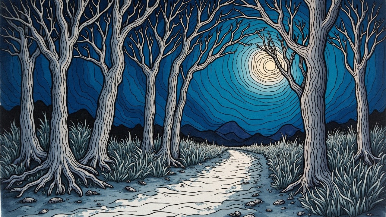 Moonlit Pathway Through a Tranquil Forest Scene