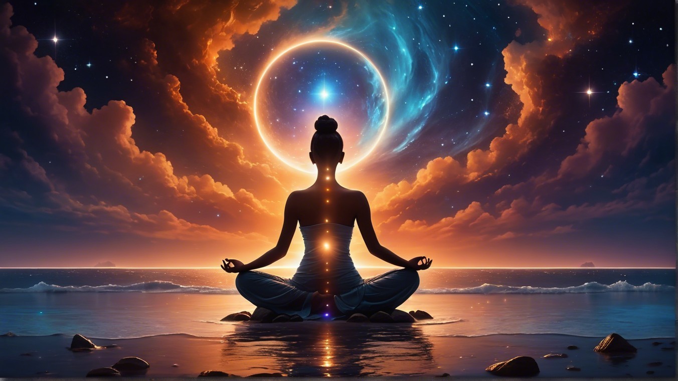 Meditative Figure by Tranquil Sea at Sunset