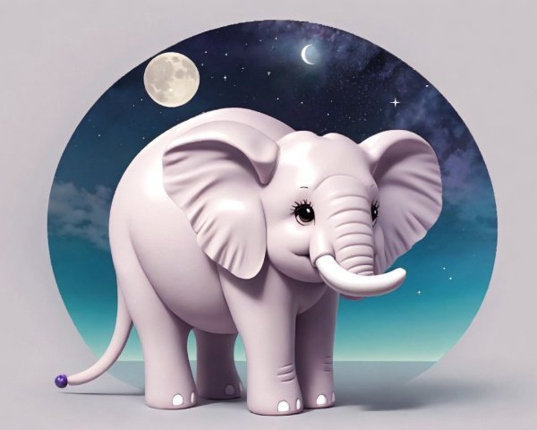 Stylized Elephant Under a Serene Night Sky