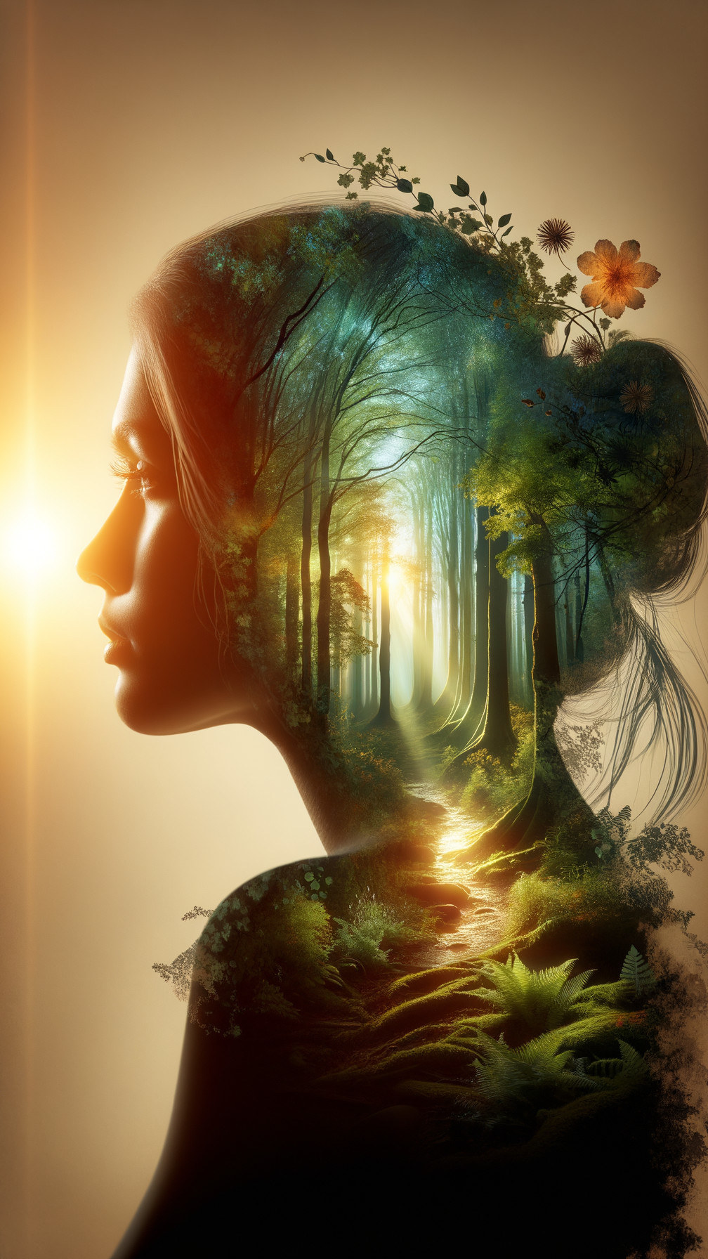 Portrait of a Woman in a Vibrant Forest Setting