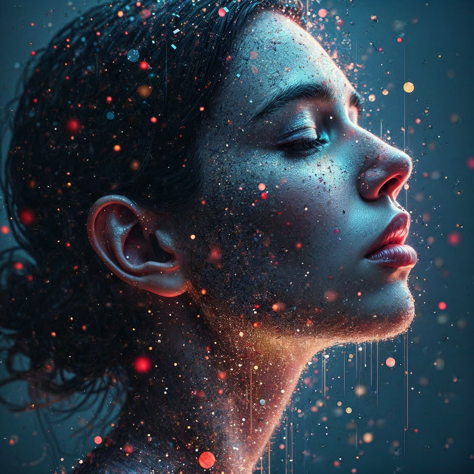 Ethereal Profile Portrait with Cosmic Sparkle Effects