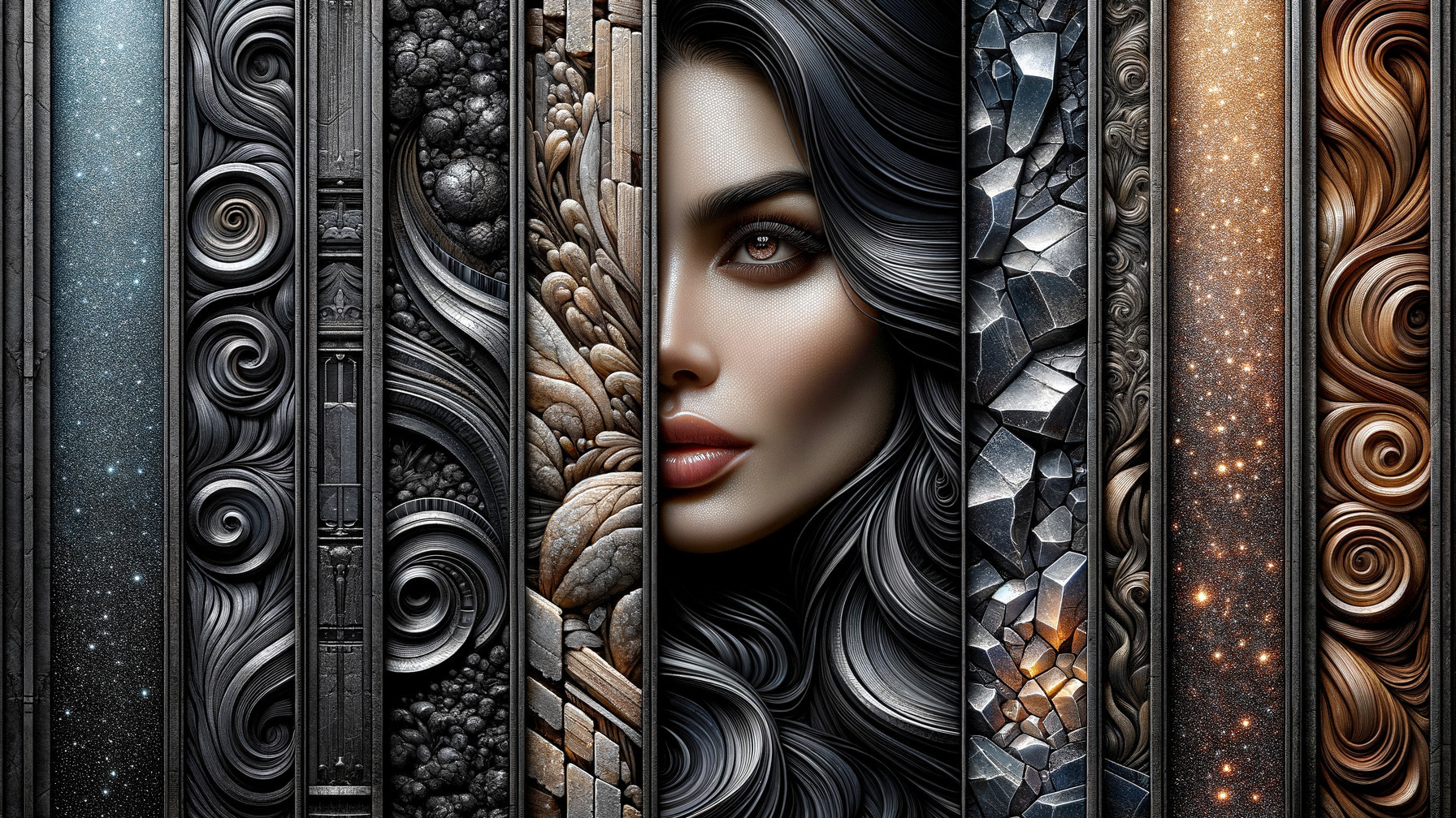 Intricate Panel Design with Woman's Face and Patterns