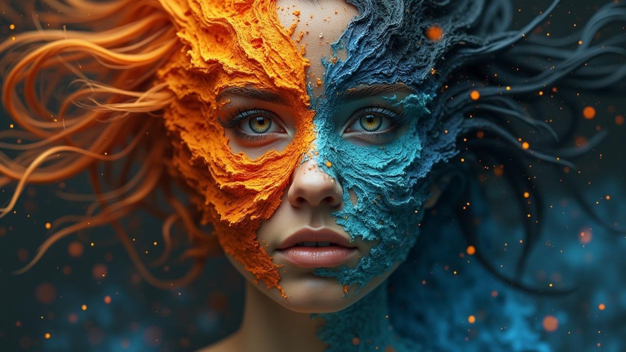 Portrait of a Woman with Divided Color Face