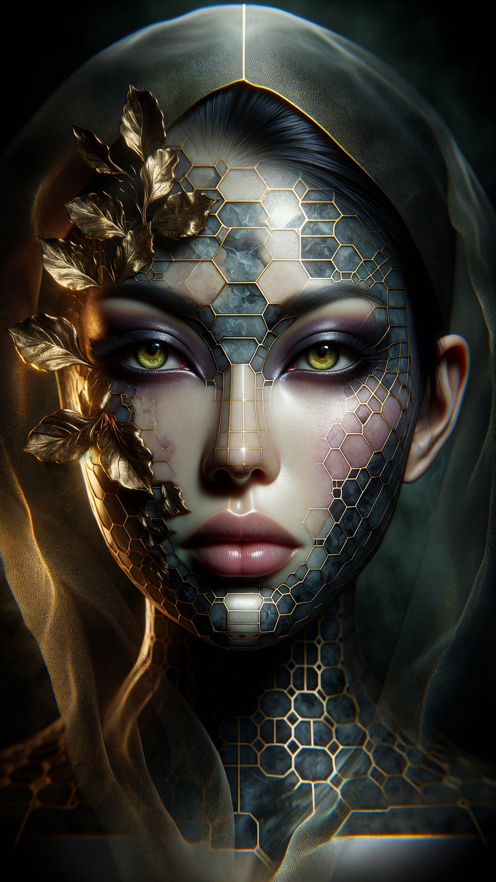Portrait of a Woman with Geometric Mosaic Face