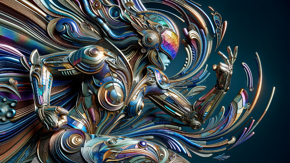 Futuristic Metallic Cyborg with Vibrant Colors and Patterns