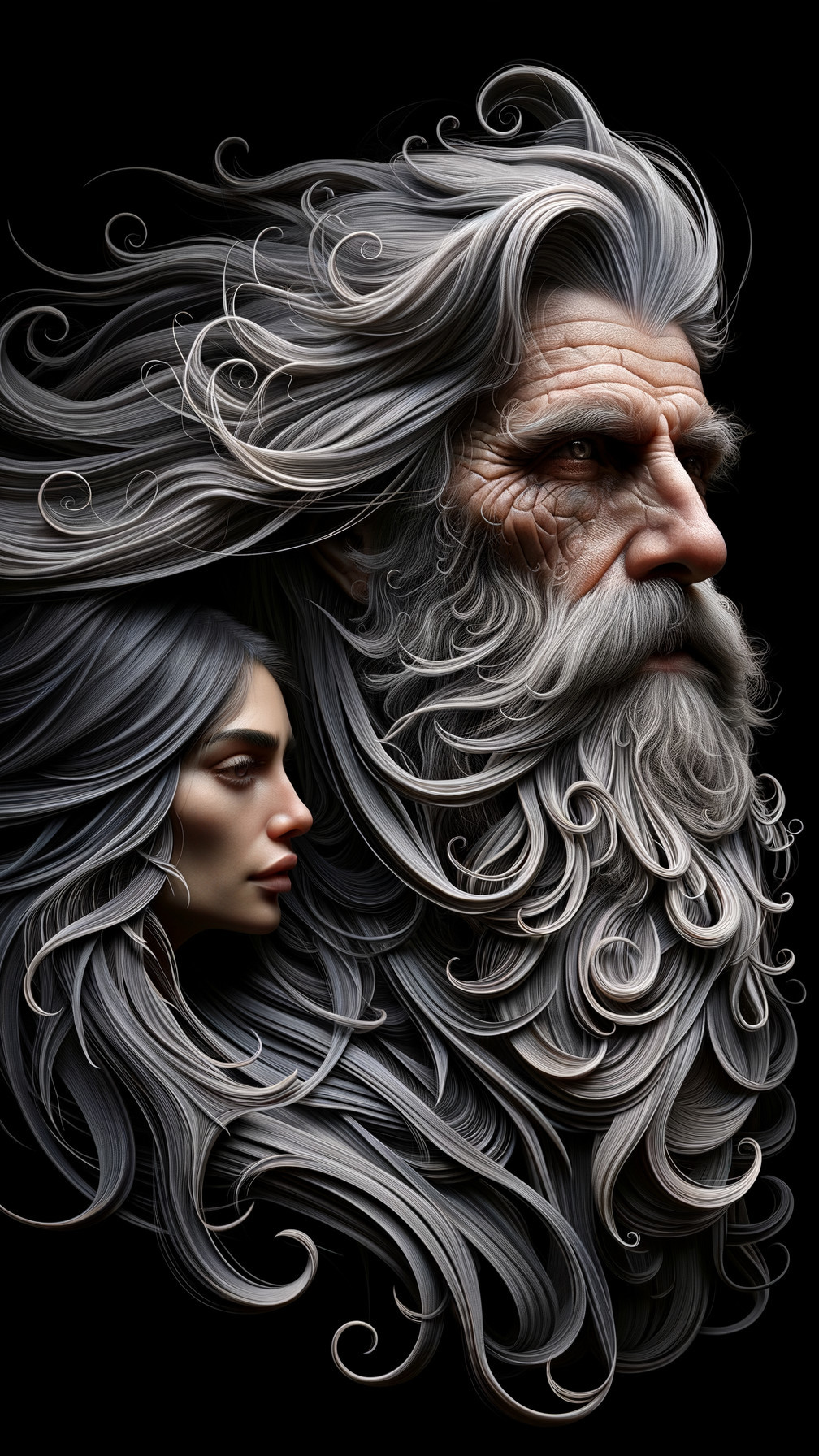 Juxtaposition of Elderly Man and Young Woman Faces