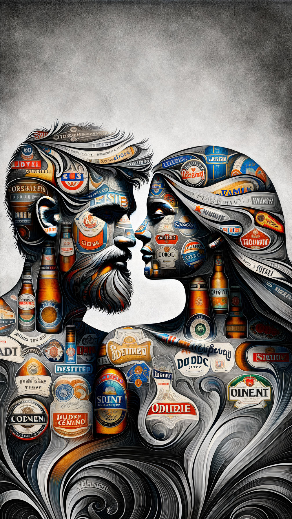Collage of Beverage Logos in Artistic Couple Portrait