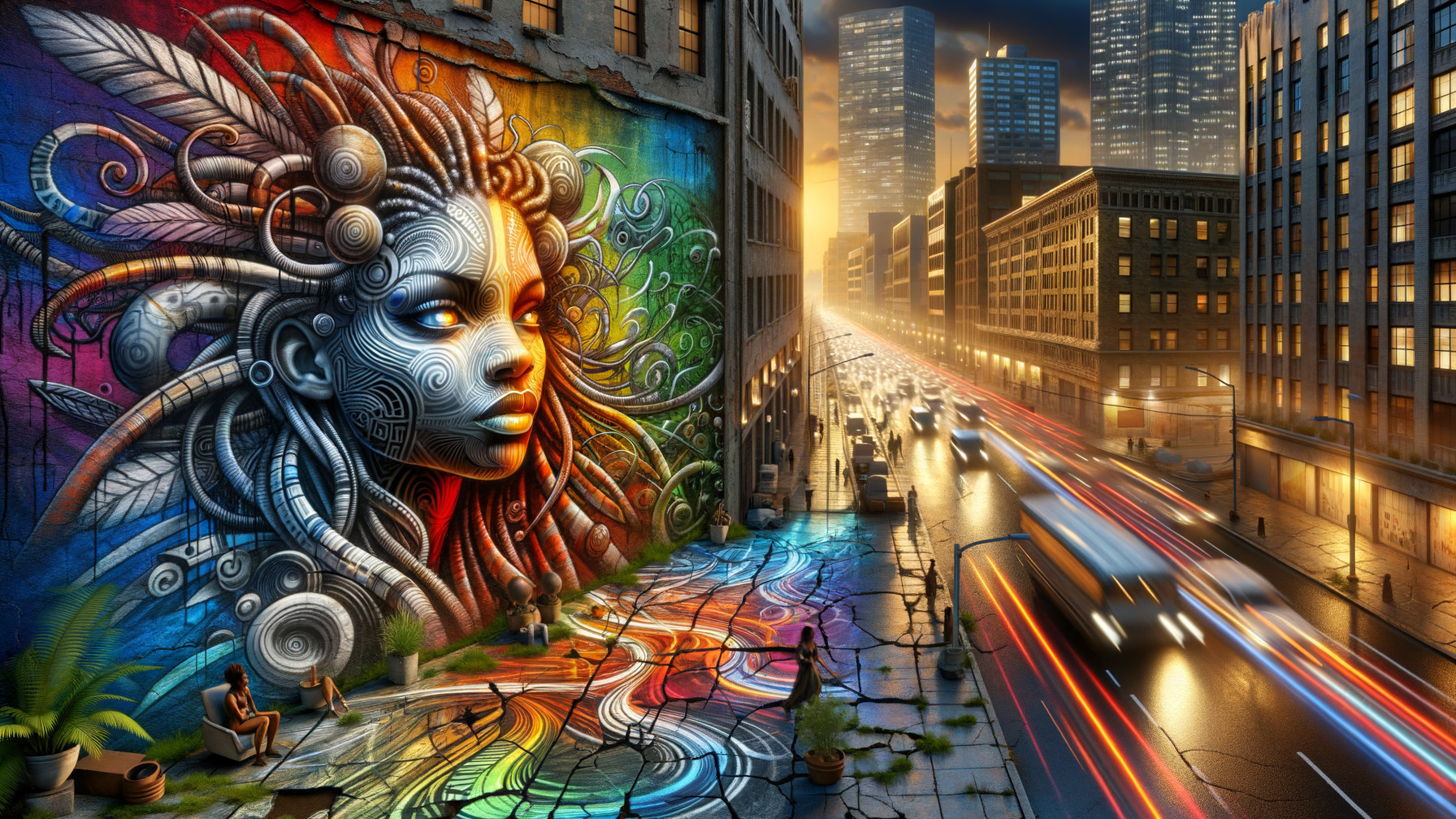 Vibrant Urban Mural Depicting a Woman's Face
