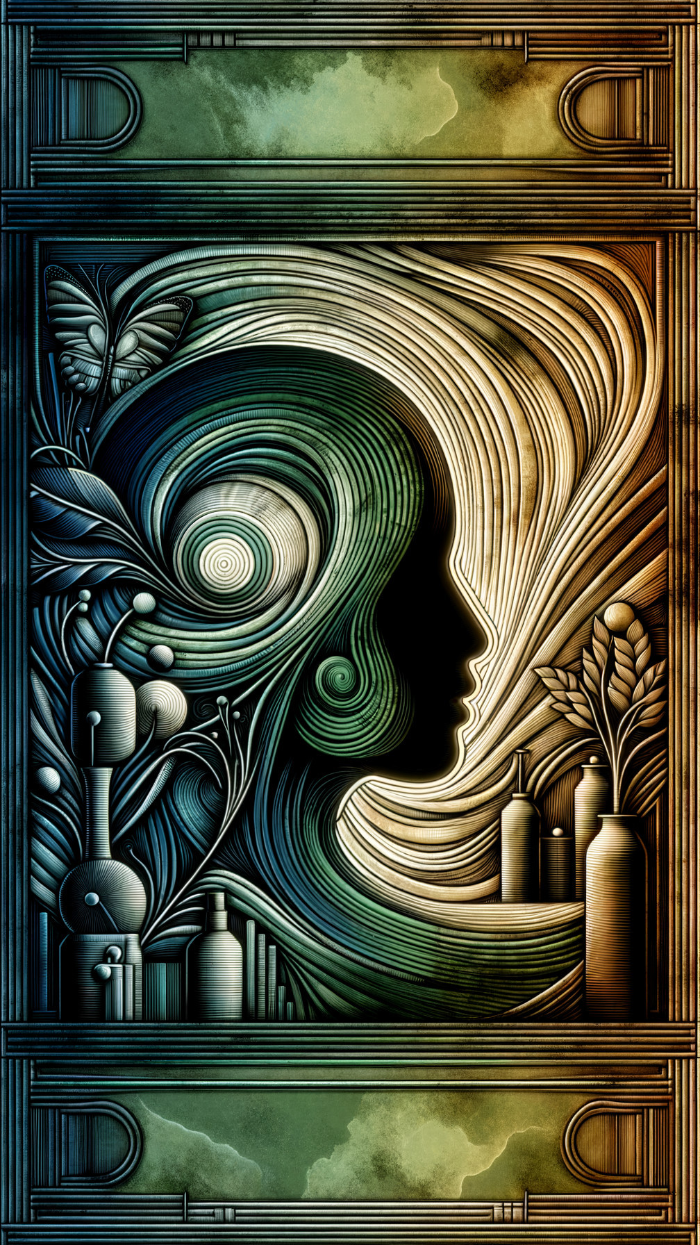 Abstract Human Profile with Nature-Inspired Patterns