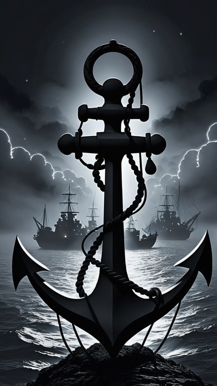 Dramatic Black-and-White Nautical Scene with Anchor