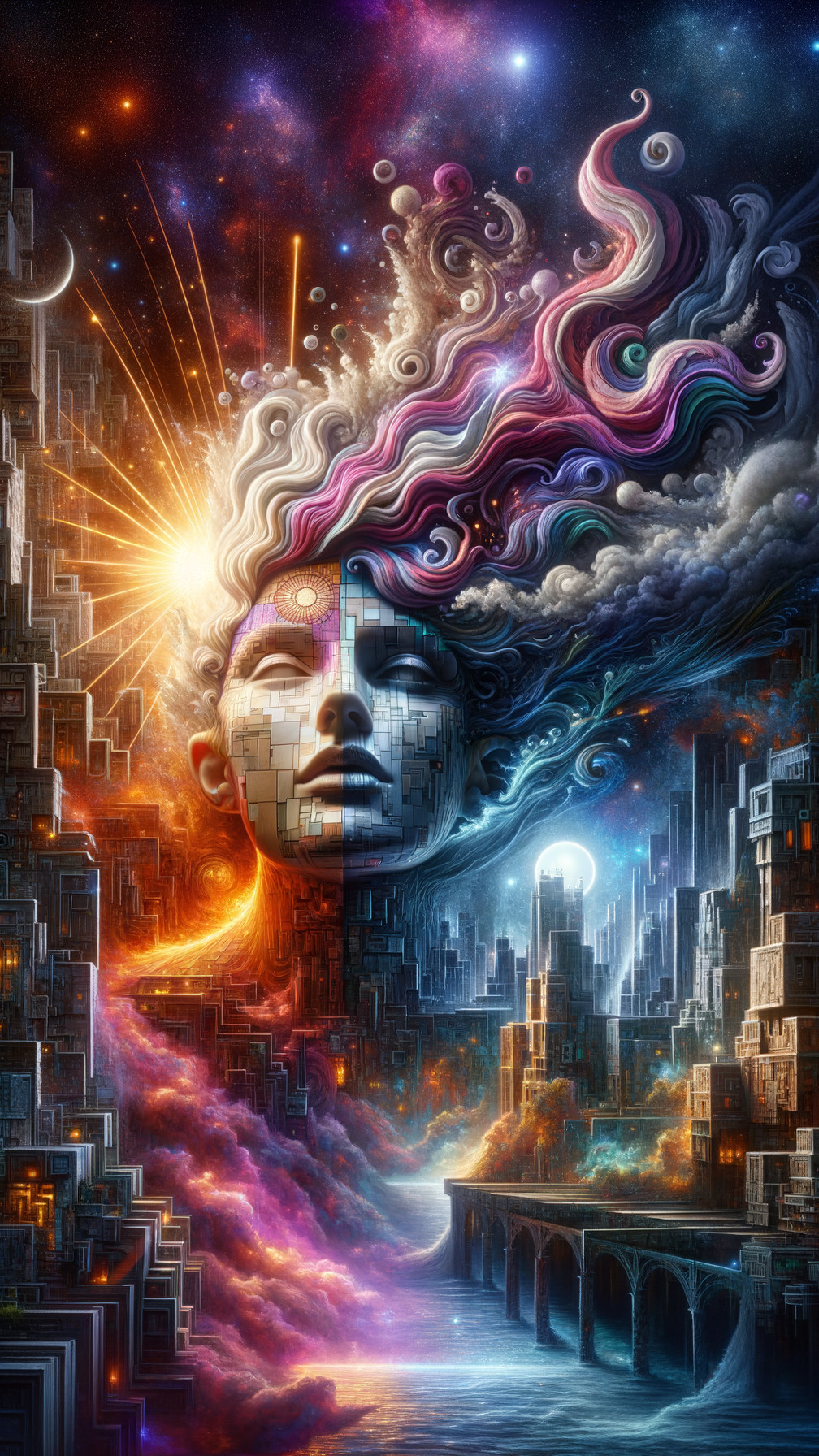 Surreal Landscape of Technology and Nature Fusion