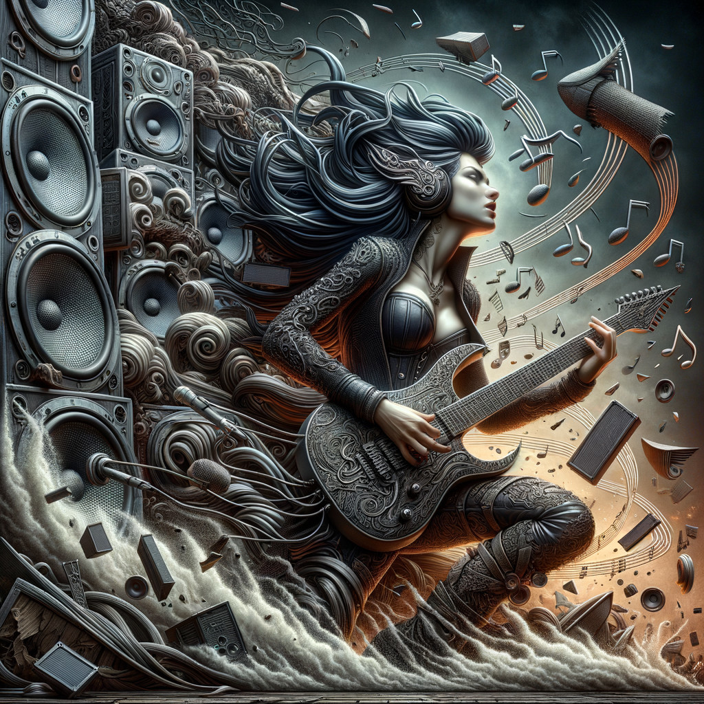 Surreal Scene of a Woman Playing Electric Guitar