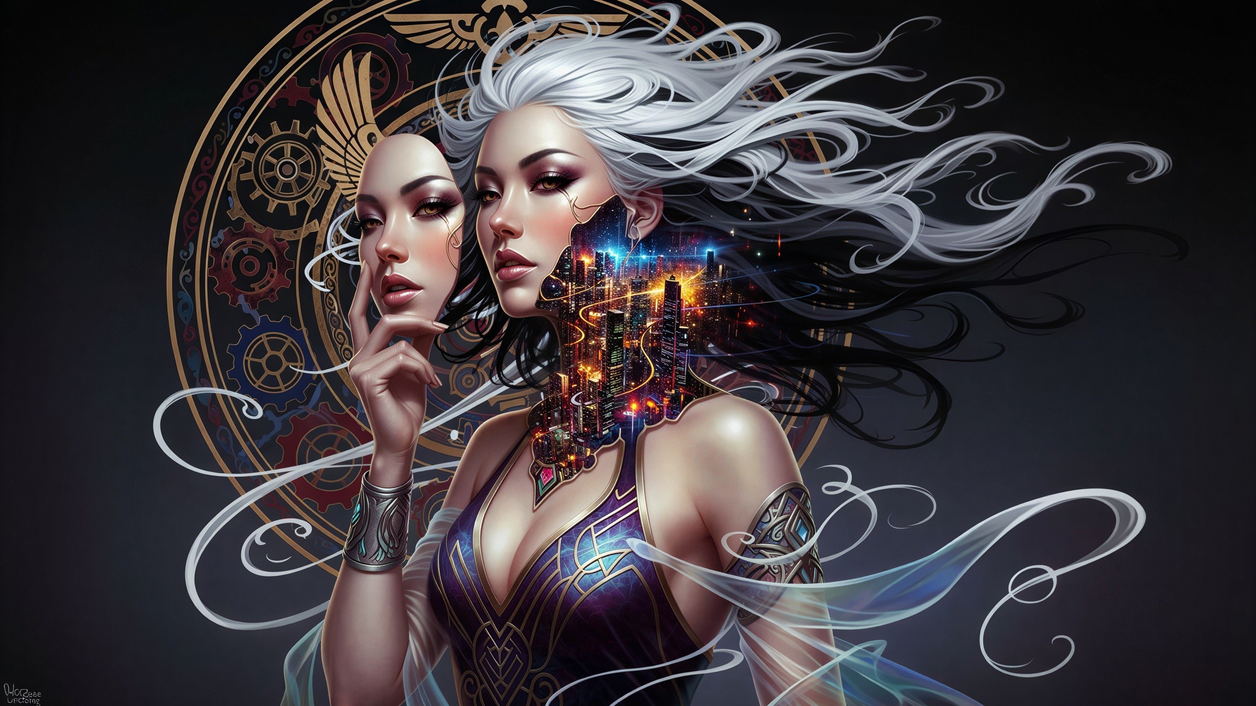 Digital Artwork of a Woman with Unique Hair and Dress