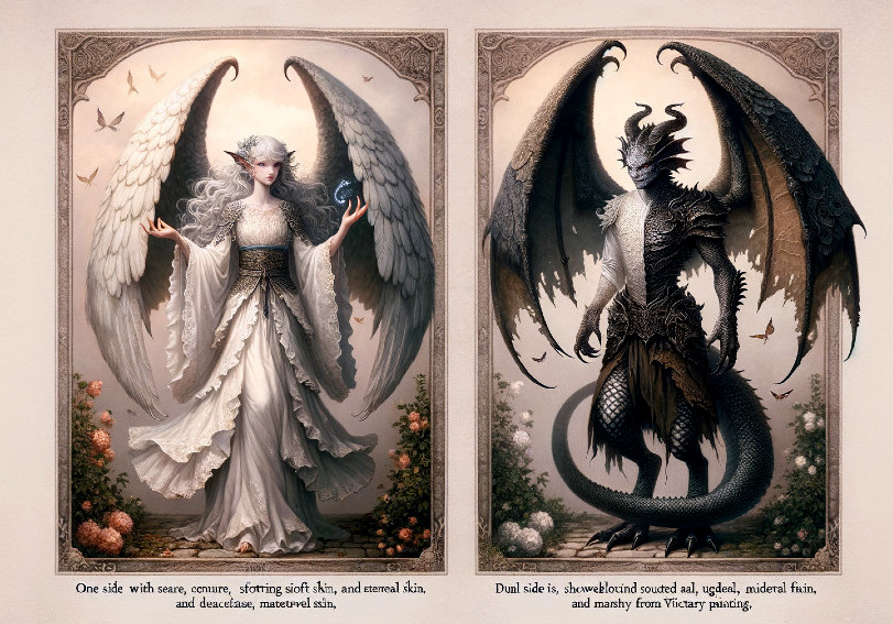 Celestial Figure and Dragon Contrast in Split Design