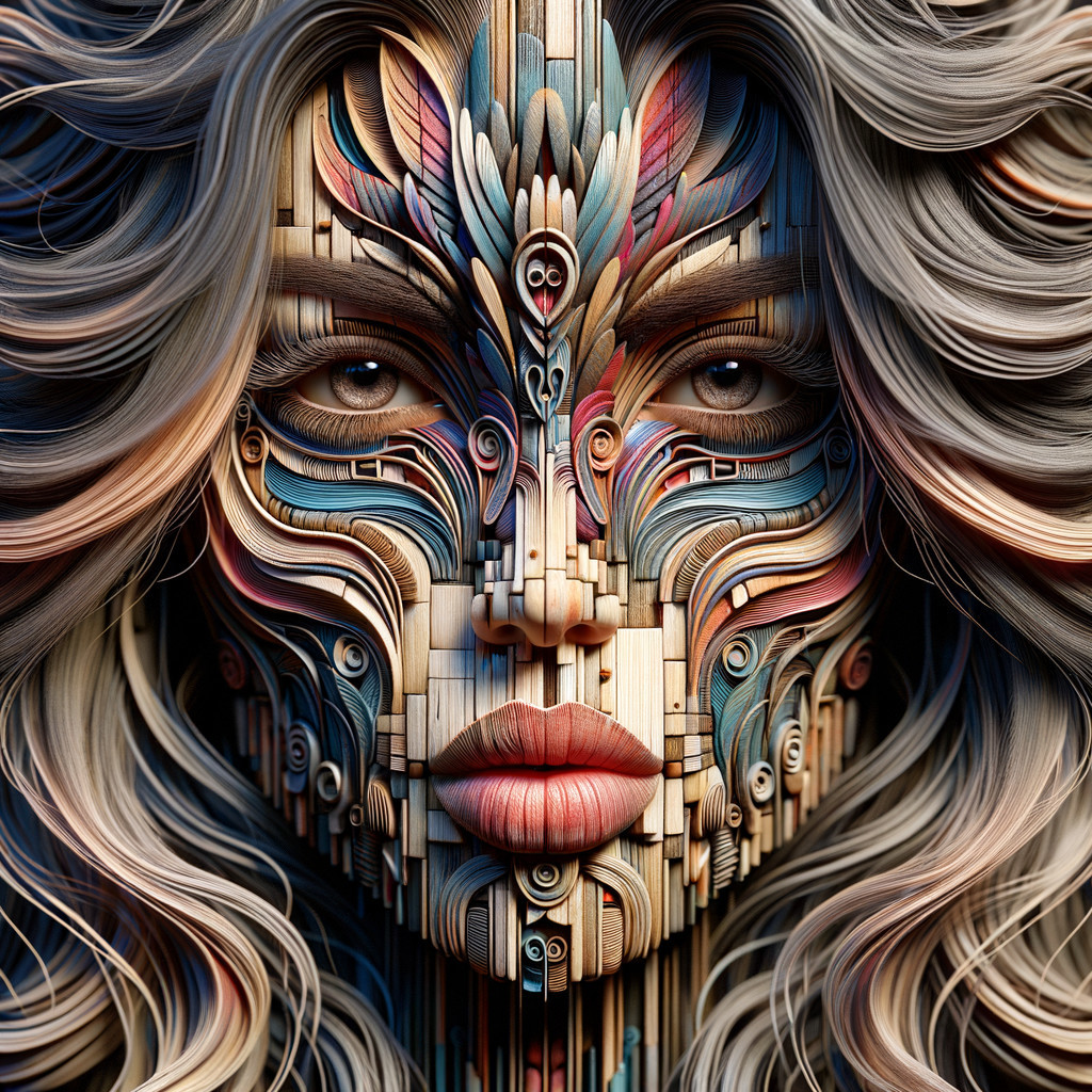Surreal Face Design with Colorful Wood Patterns