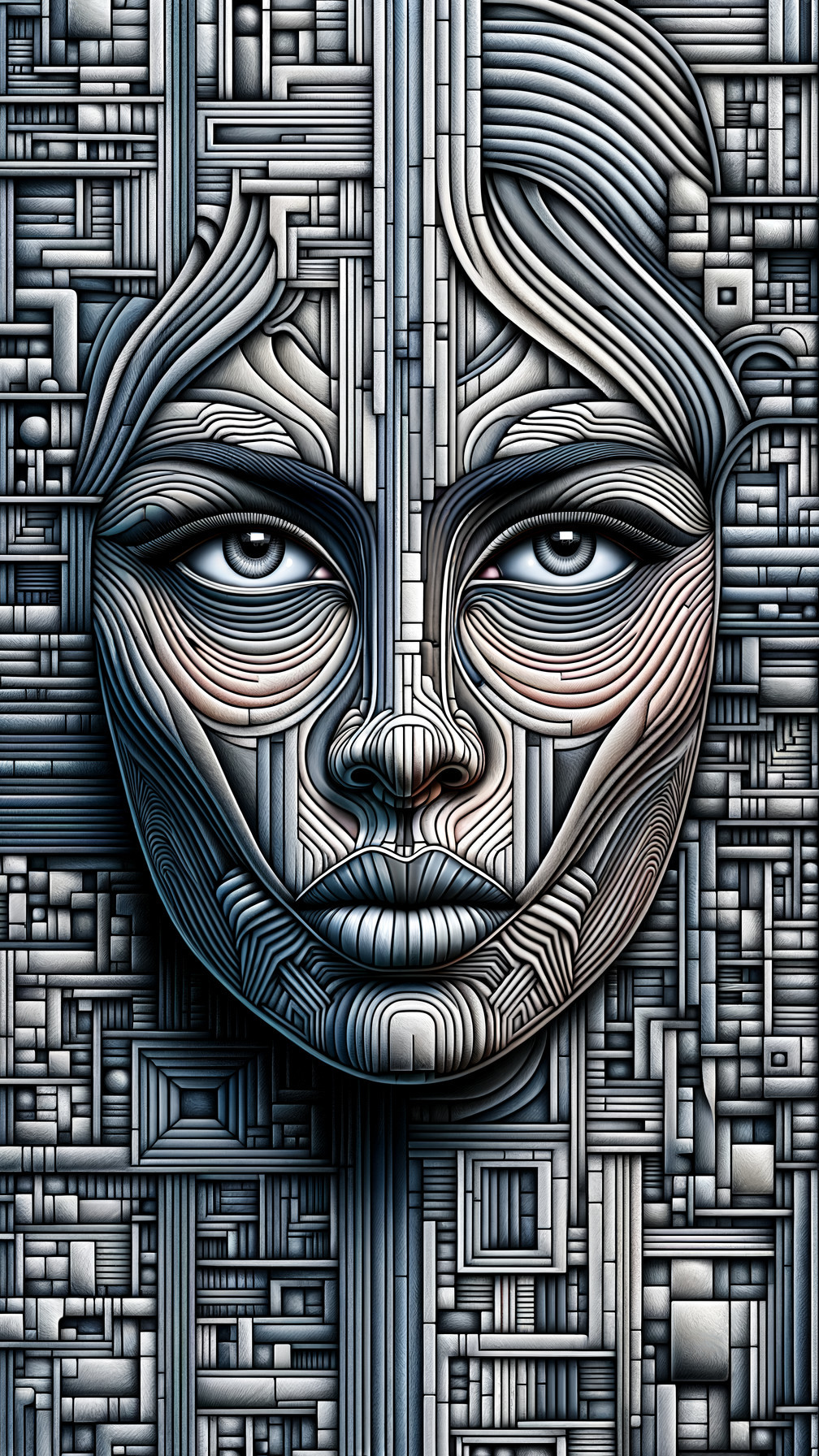 Abstract Portrait with Geometric Patterns and Depth