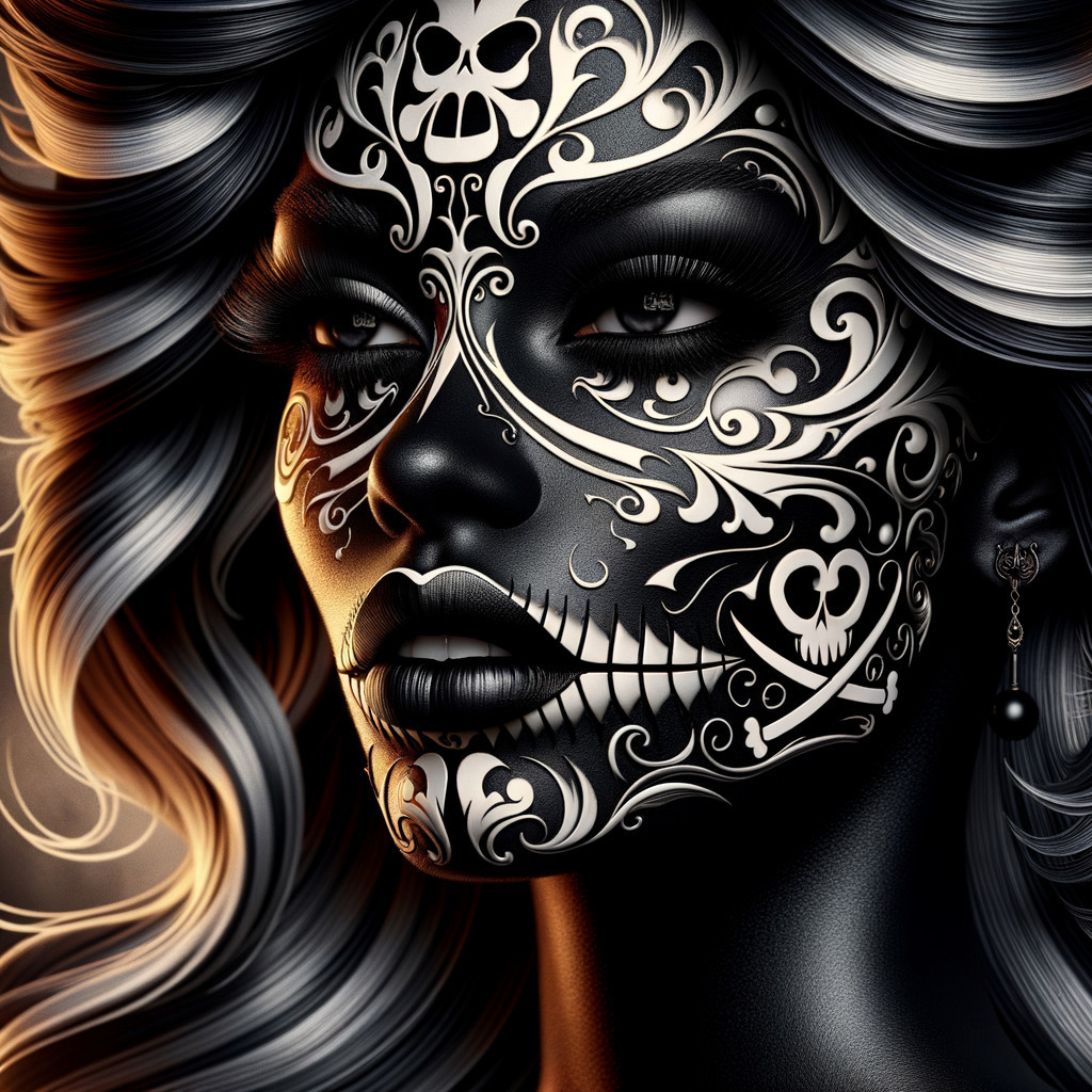 Close-up of woman with intricate sugar skull makeup