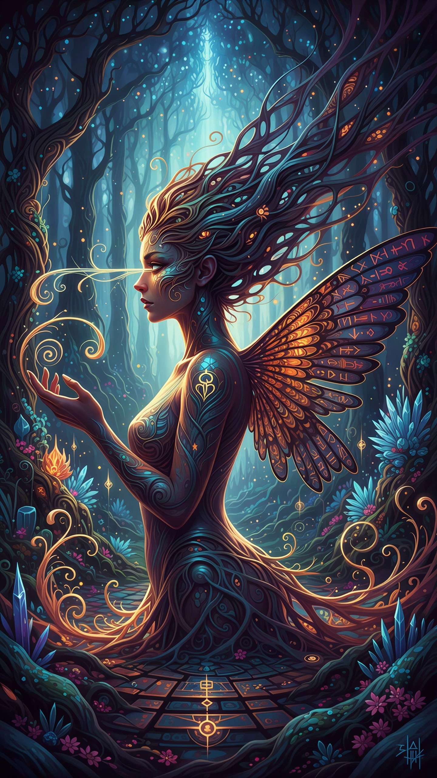 Cosmic Fairy Queen in Enchanted Night Forest Artwork