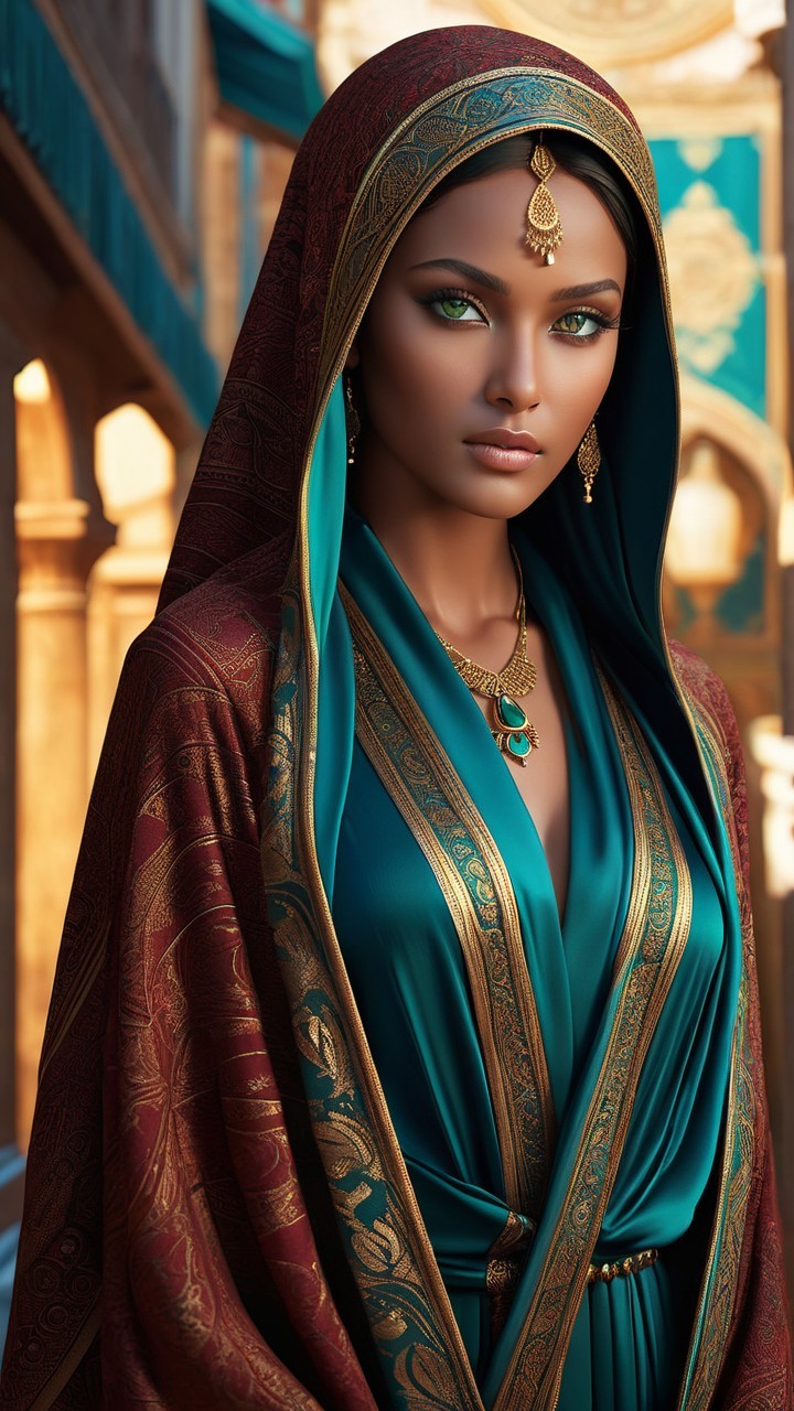 Elegant Figure in Flowing Robe with Intricate Patterns