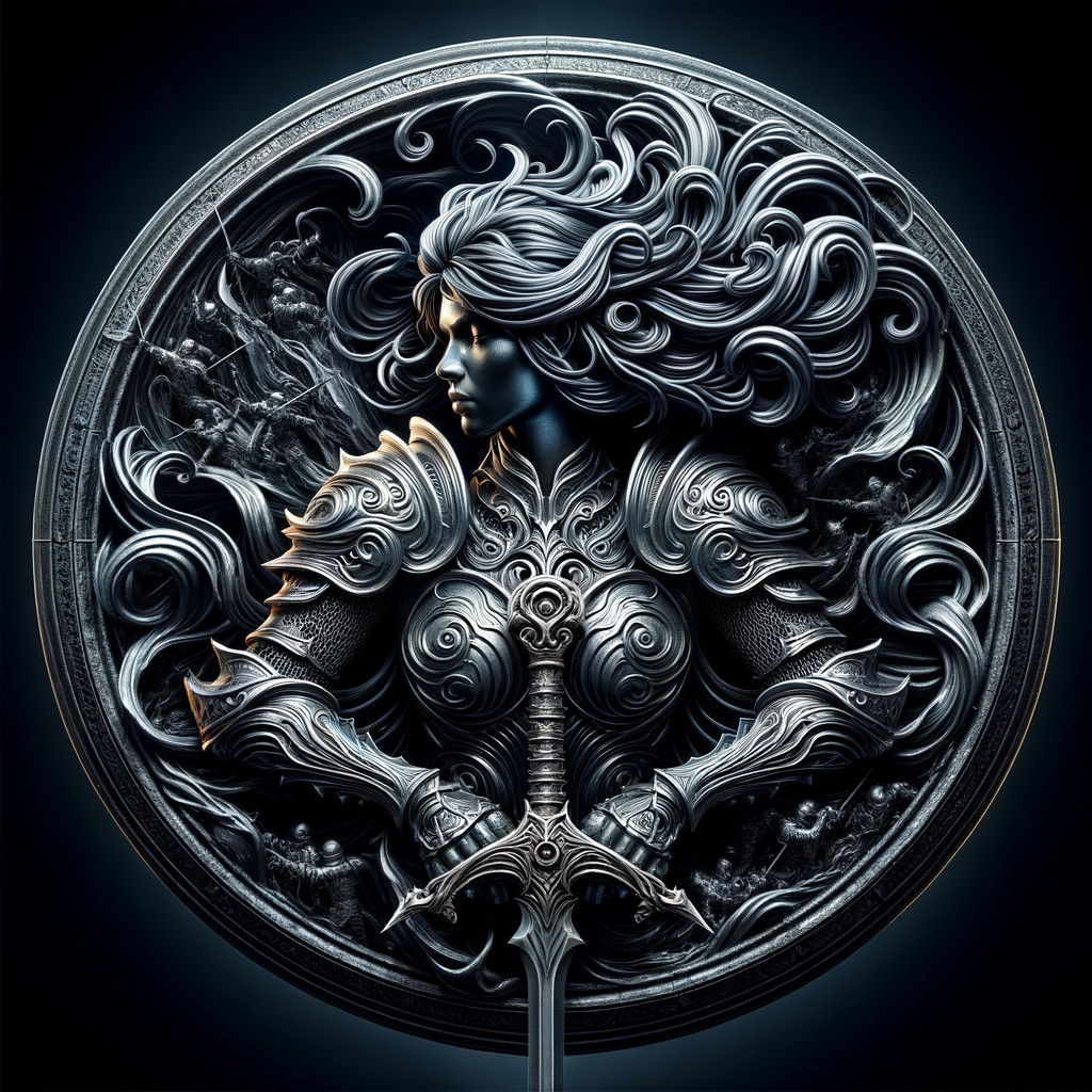 Intricate Relief of a Warrior Woman in Silver Armor