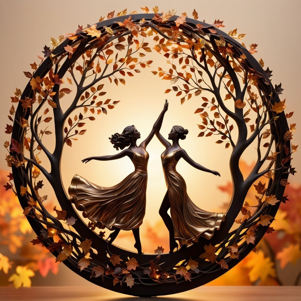 Sculpture of Two Women Dancing with Autumn Leaves