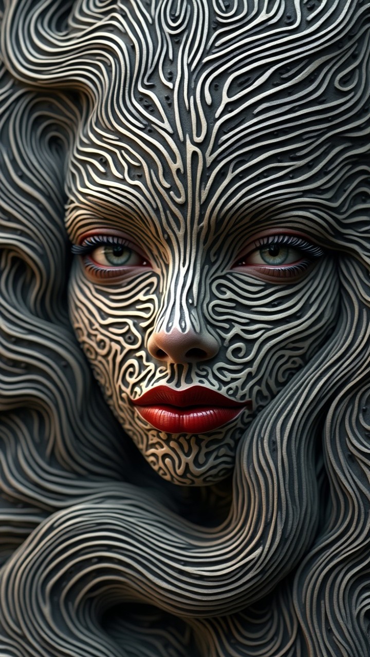 Surreal Face with Organic Patterns and Bold Features