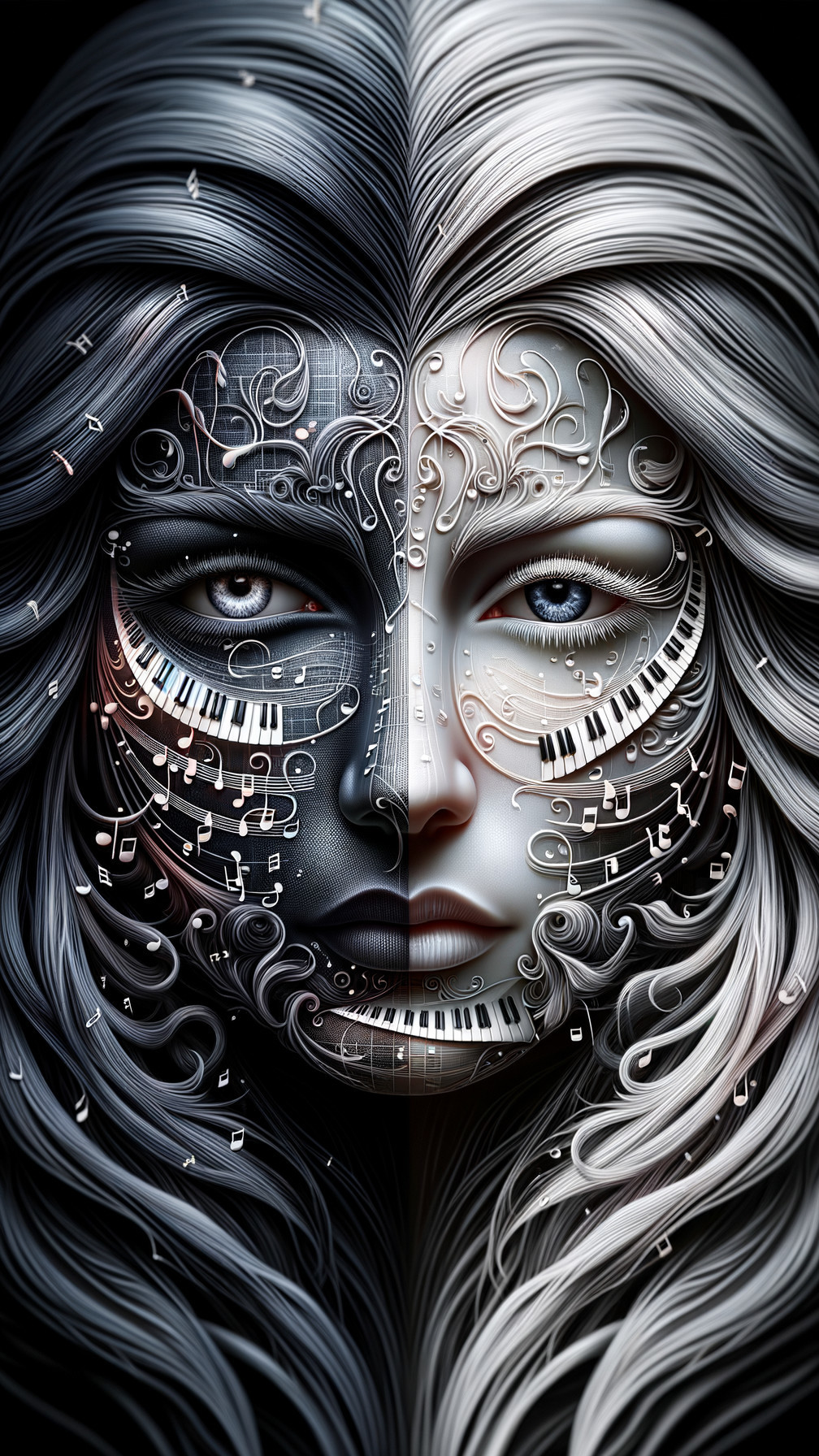 Split-Face Design with Musical Notes and Emotions