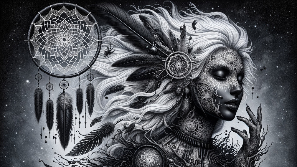 Mystical Woman with Tribal Elements and Dreamcatcher