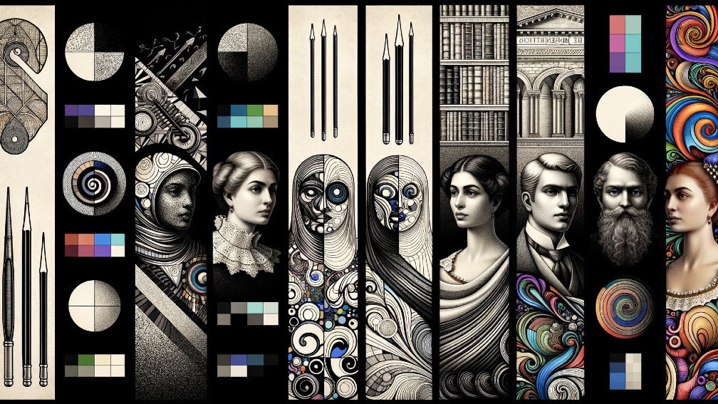 Collage of Portraits and Patterns Celebrating Art History