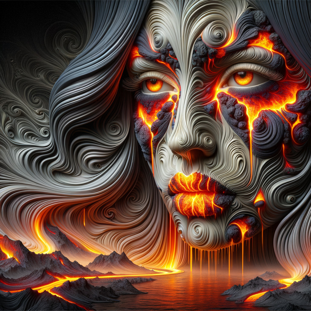 Surreal Portrait of a Feminine Face with Volcanic Elements