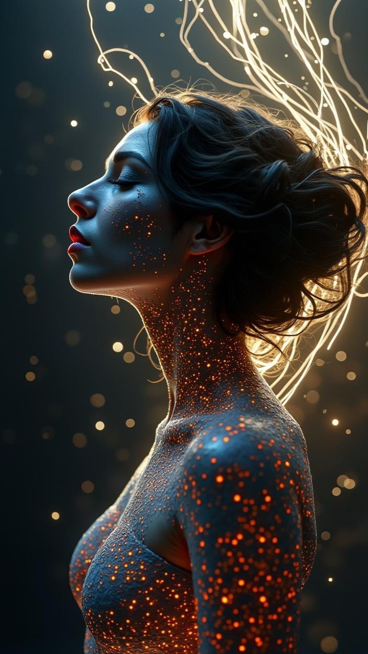Profile of a Woman Surrounded by Multicolored Light