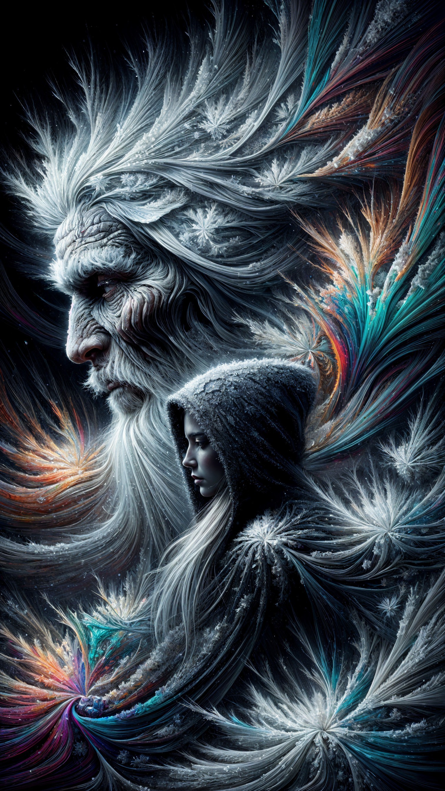 Elderly Figure and Young Woman in Frosty Colors