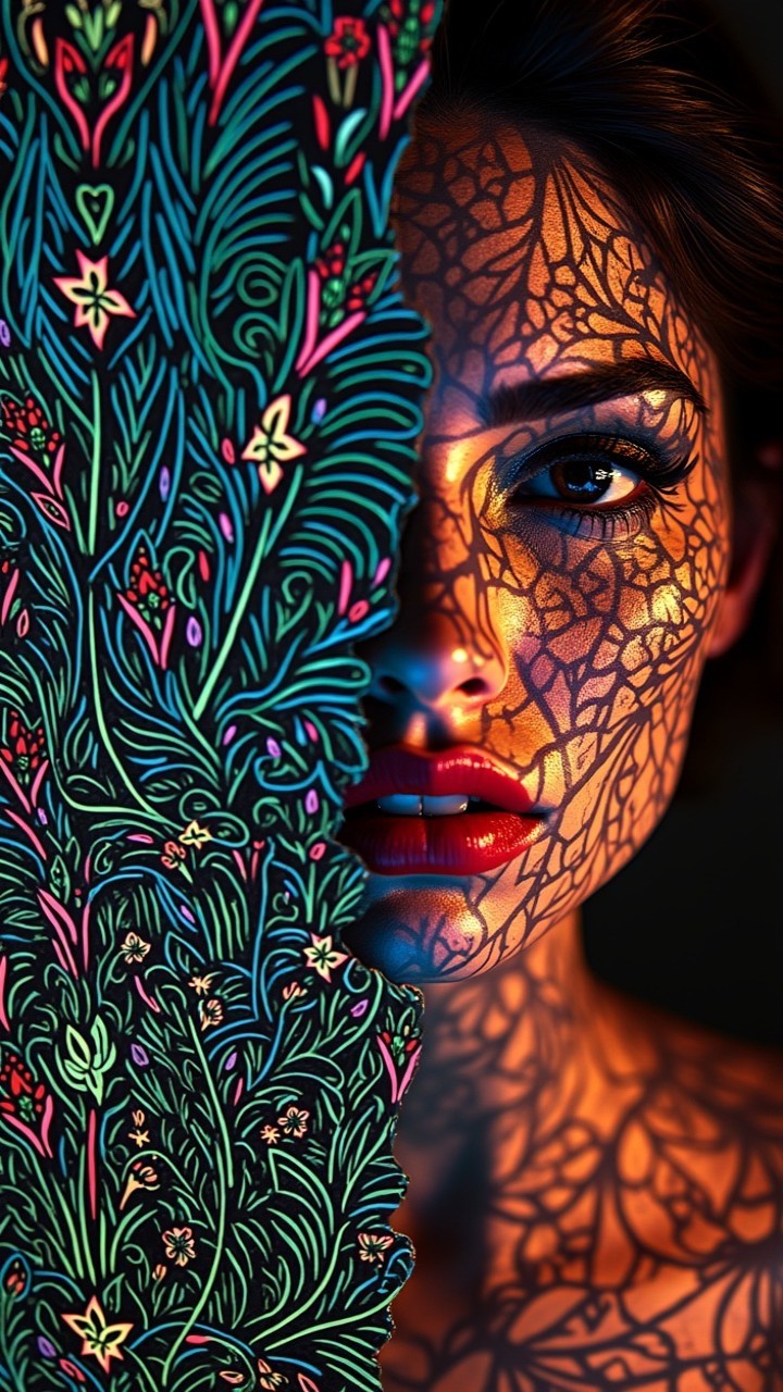 Close-Up Portrait of Woman with Floral Panel Shadows
