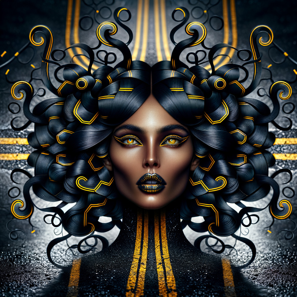 Portrait of a Woman with Curly Black Hair and Bold Makeup