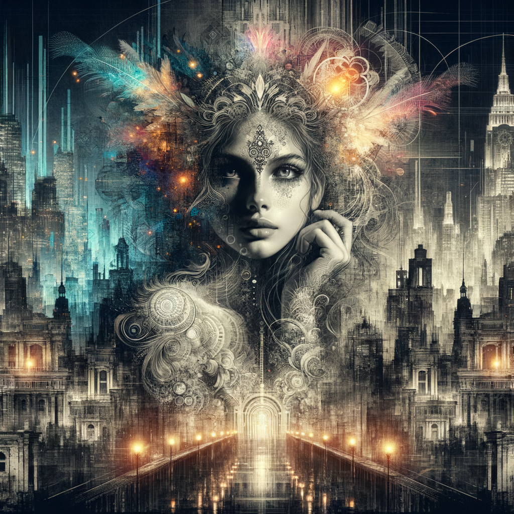 Digital Art of Woman's Face with Abstract Elements