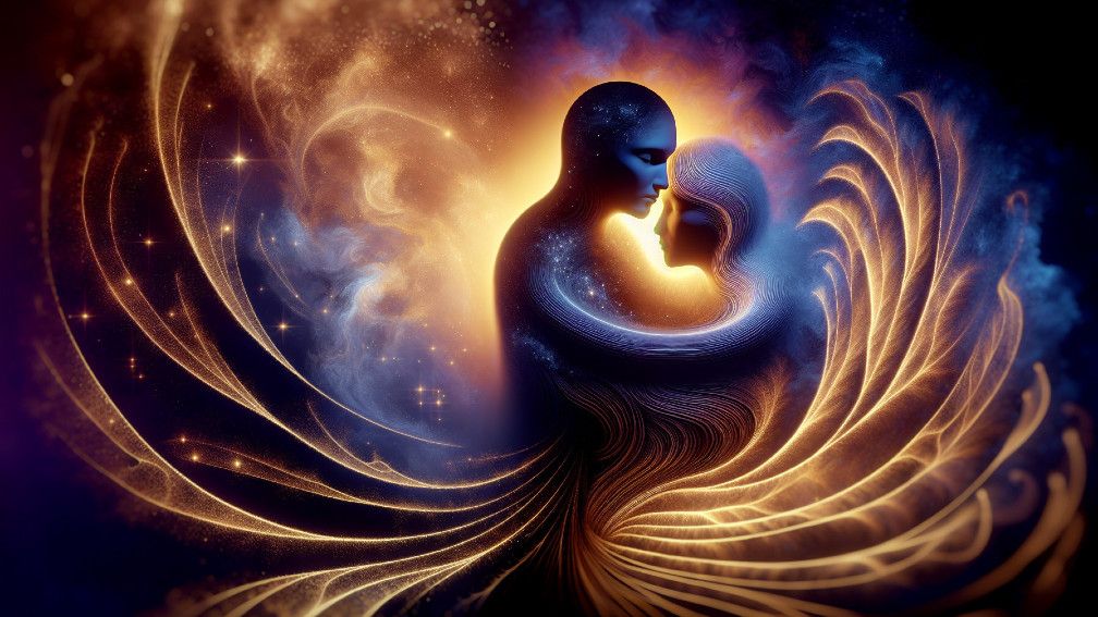 Abstract Figures Embracing in Cosmic Background