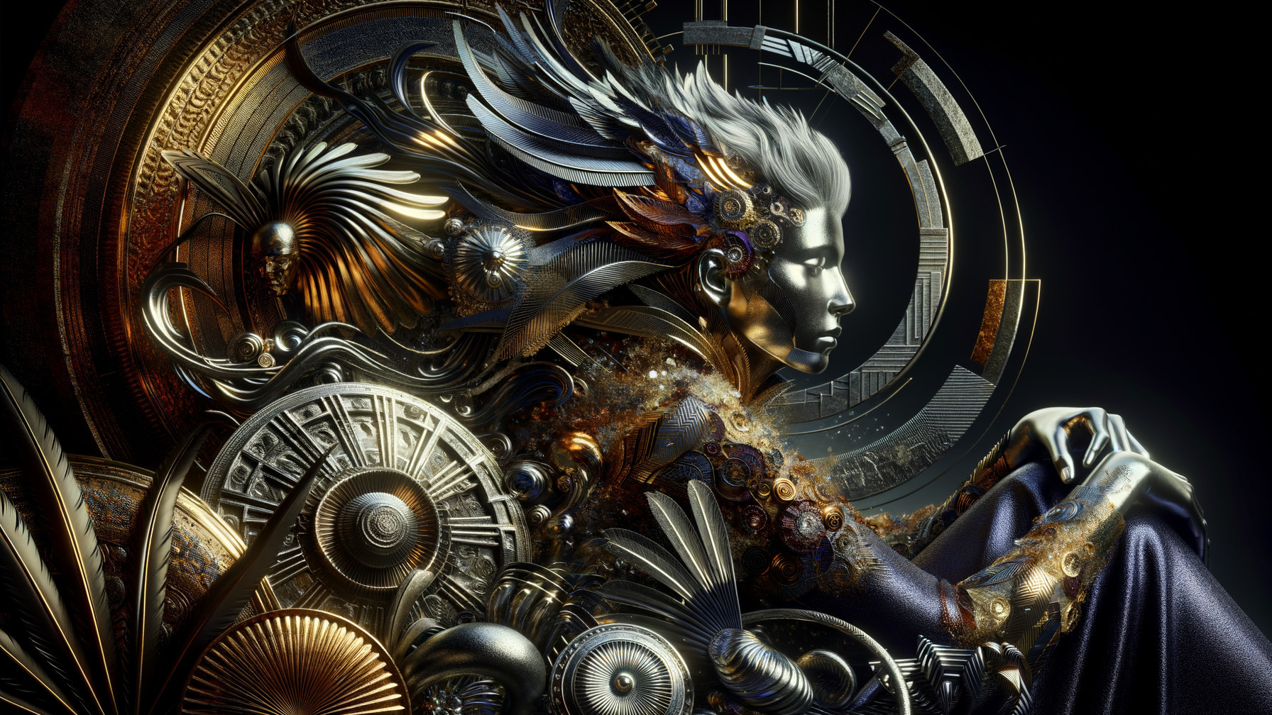 Futuristic Figure with Human and Mechanical Elements