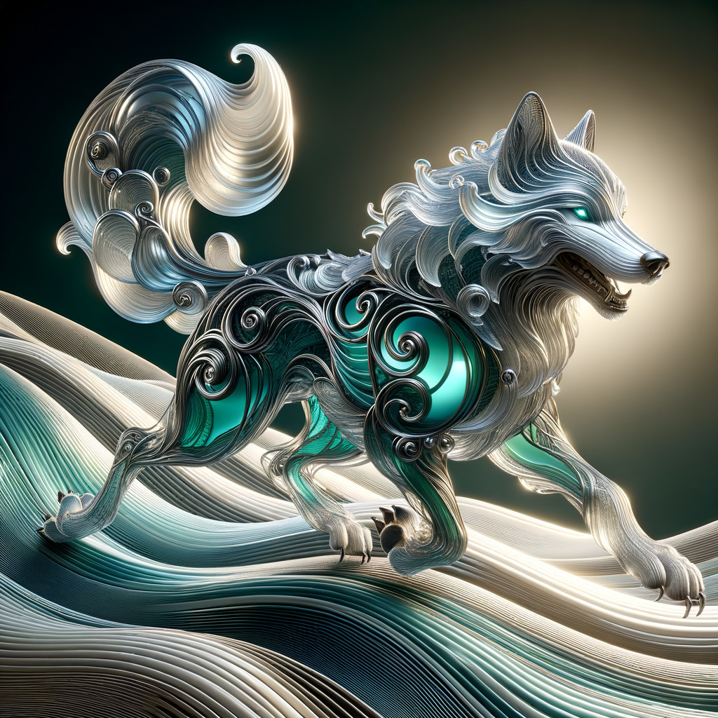 Ethereal Wolf with Metallic and Organic Textures