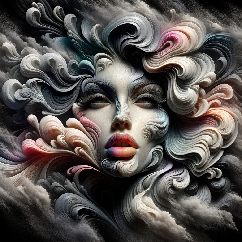 Abstract Woman's Face with Swirling Hair Patterns