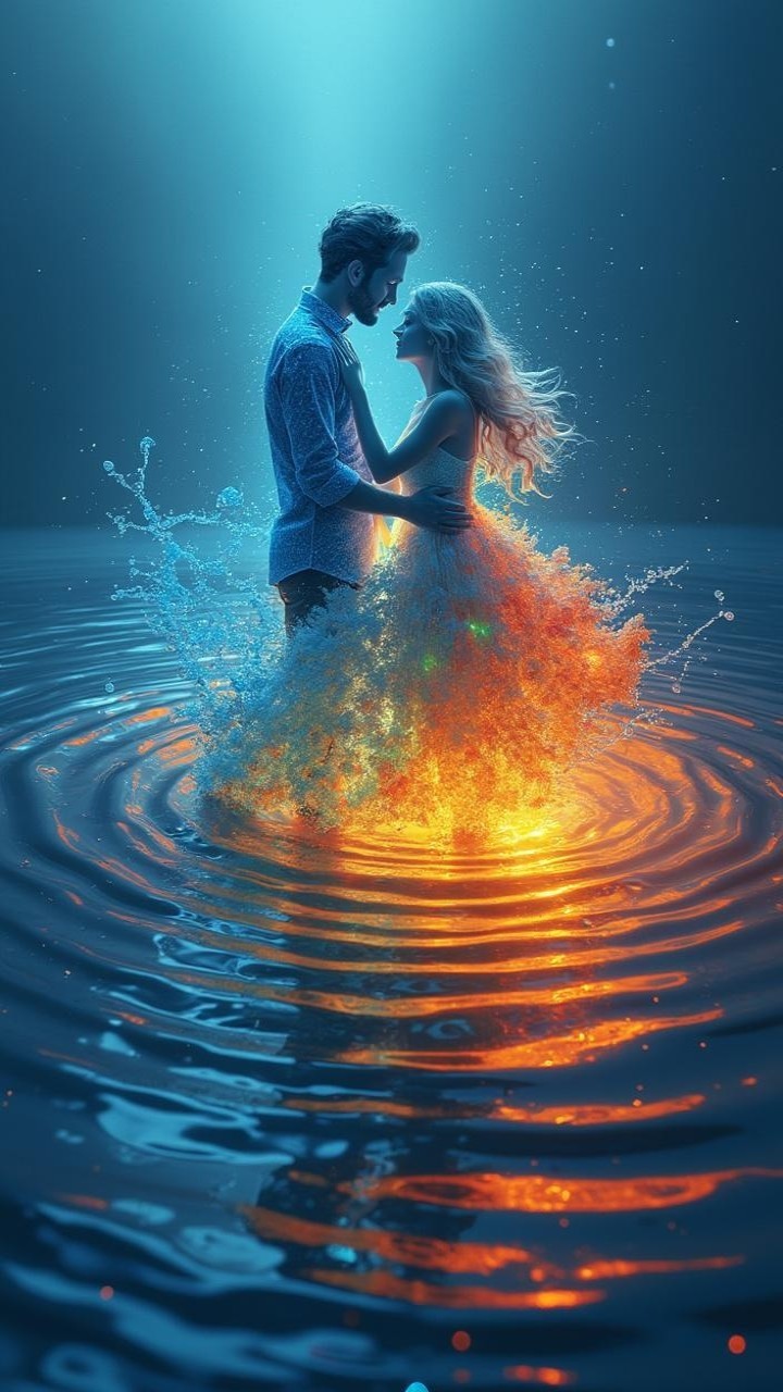 Couple in Shallow Water Surrounded by Vibrant Colors