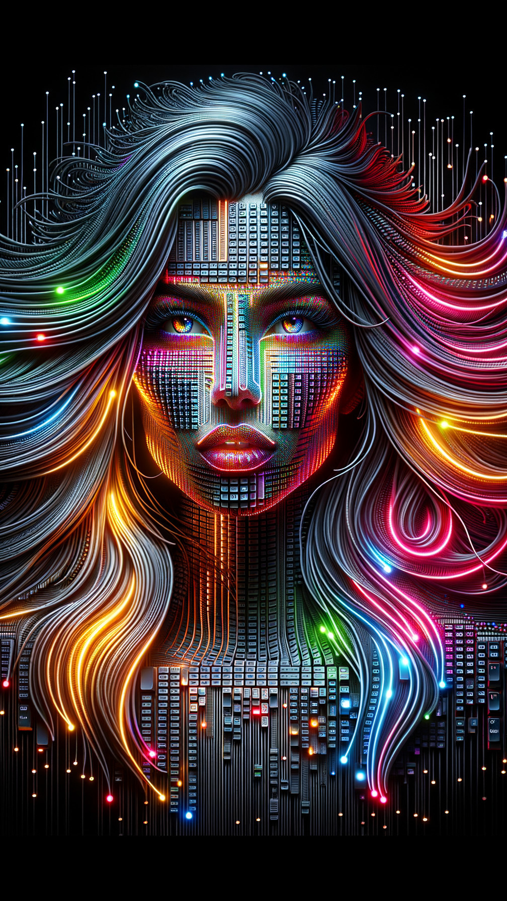 Portrait of a woman with glowing circuitry and patterns