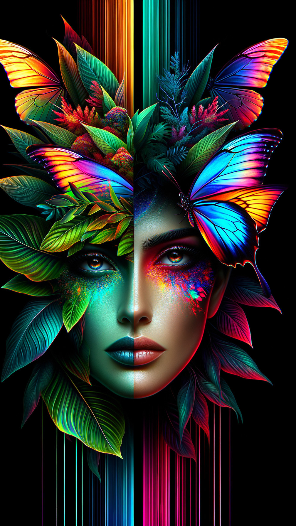 Vibrant Portrait Blending Nature and Human Features