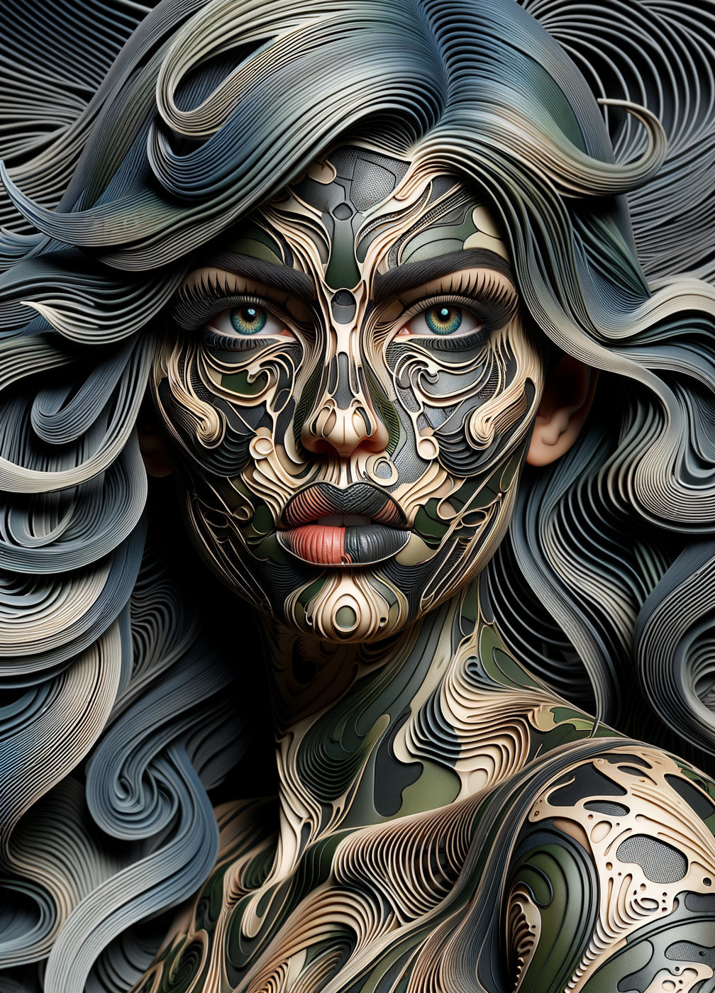 Surreal Portrait of Woman with Flowing Patterns