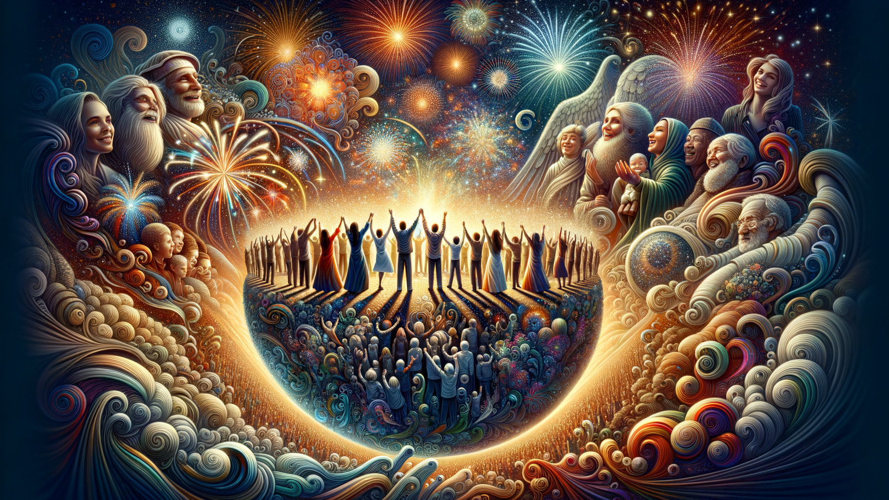 Abstract Cosmic Scene Celebrating Humanity and Unity