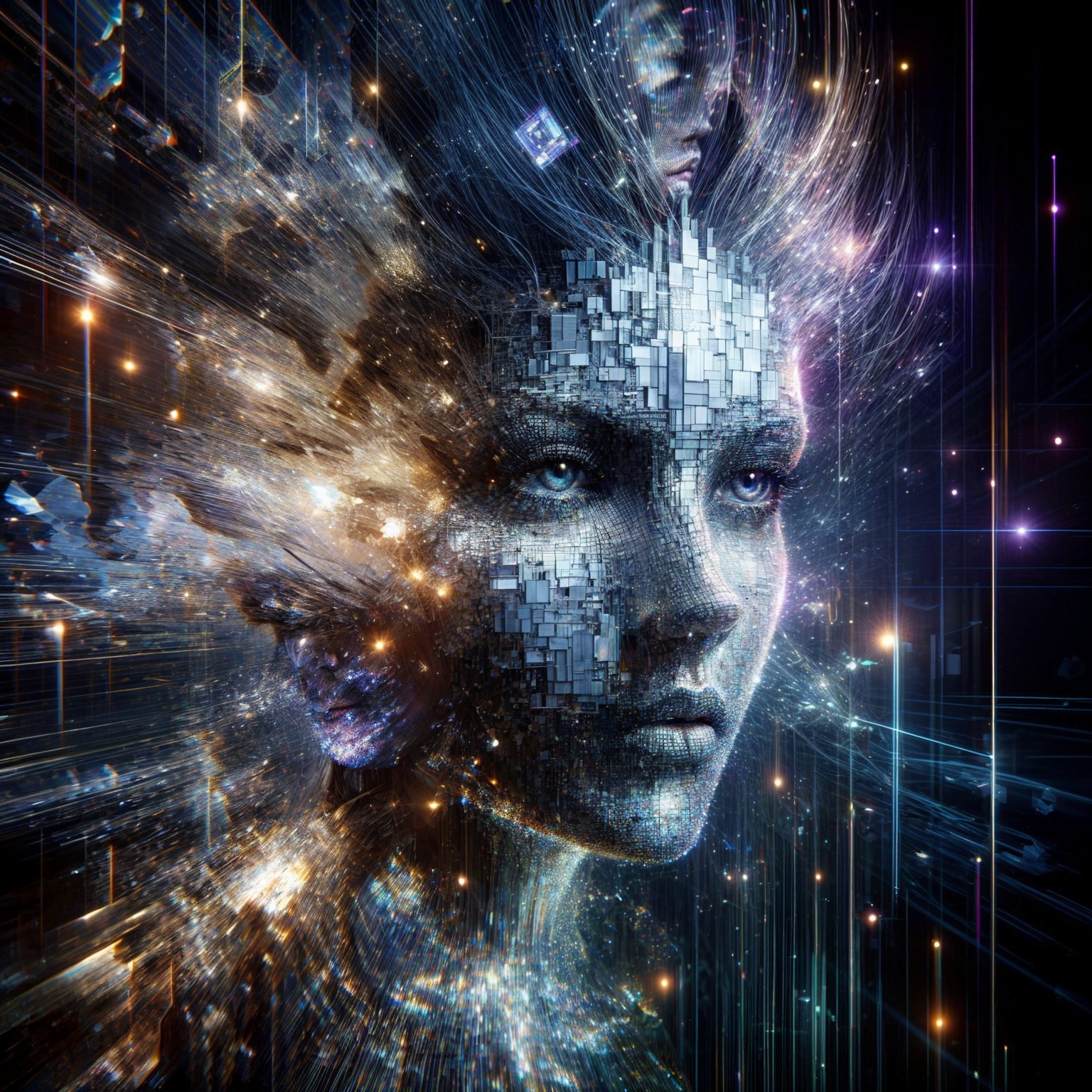 Surreal Digital Portrait of a Fragmented Female Figure